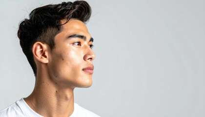 Man in white shirt gazing upward image depicts man wearing white shirt his head tilted back as he looks skyward