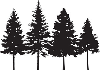Obraz premium Silhouette of a Row of Pine Trees Against a White Background forest nature