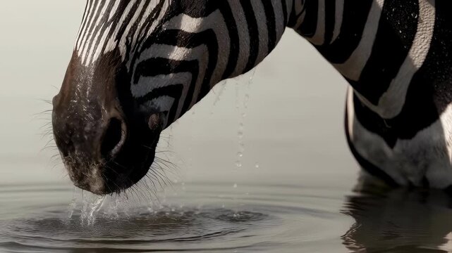 Zebra Hydration - A Close-Up View of Wildlife in Action.