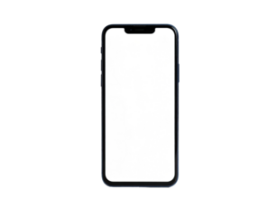 A modern smartphone, with a notch, displays a blank white screen against a black background