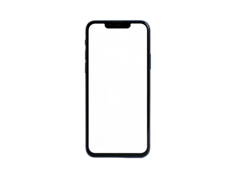 A modern smartphone, with a notch, displays a blank white screen against a black background