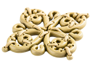 Ornate ceramic scrollwork decoration with intricate woven details on a transparent background