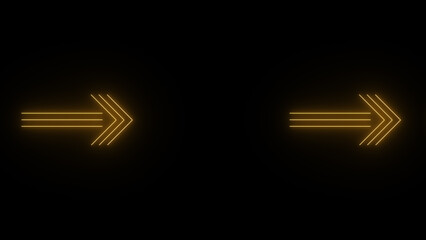 Neon glowing Glow Effect Right-Pointing Navigation Symbols illustration on black background.