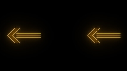 Neon glowing Glow Effect Left-Pointing Navigation Symbols illustration on black background.