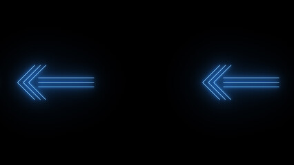 Neon glowing Glow Effect Left-Pointing Navigation Symbols illustration on black background.