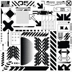 y2k 2000s scifi cyberpunk retro-futuristic layout template set dashboard HUD for ux-ui application, 2d vector illustration © issaronow