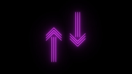 Neon glowing Red Neon Up and Down Arrows illustration on black background.