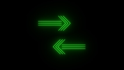 Neon glowing Left and Right Arrows illustration on black background.