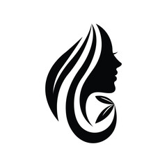 Elegant silhouette of a woman with long hair and leaves, symbolizing natural beauty and wellness. Perfect for beauty, spa, skincare, and eco-friendly brand logo design.