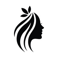 Elegant silhouette of a woman with long hair and leaves, symbolizing natural beauty and wellness. Perfect for beauty, spa, skincare, and eco-friendly brand logo design.