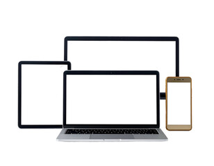 A collection of modern digital devices with blank screens