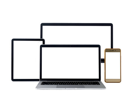 A collection of modern digital devices with blank screens
