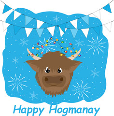 Festive Highland Cow Hogmanay Celebration