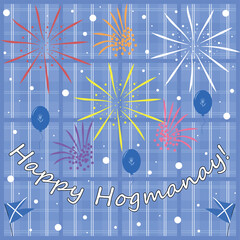 Hogmanay Graphic with Fireworks and Scottish Flags