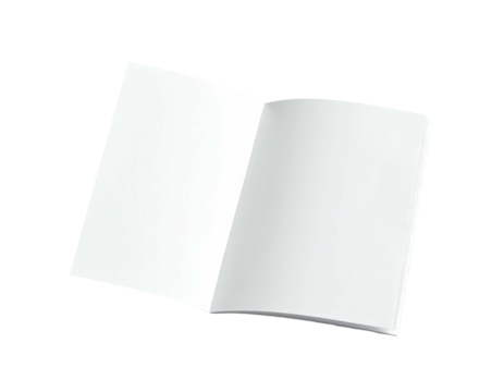 Two-page spread, plain white paper, opened to display blank pages against a black background