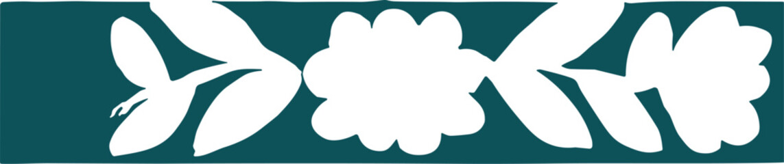 A seamless horizontal floral border pattern with stylized flowers, dots, and leaves in a bold flat graphic design.