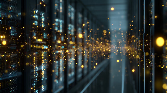 Cloud Data Flow Through Modern Server Room.