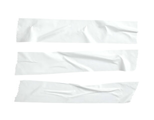 Obraz premium Three adhesive tape strips with textured surfaces against a black background