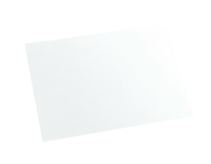 An angled, white rectangle with rounded corners, set against a stark black background