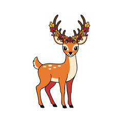 A gentle deer wearing a crown of autumn leaves.