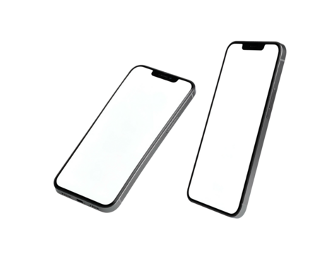 Two rectangular handheld devices with blank white screens set against a black backdrop