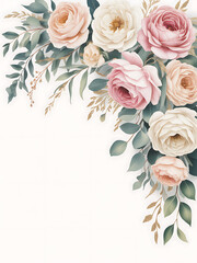 Elegant wedding invitation card background vector. Minimal hand painted watercolor botanical flowers texture template background. Design illustration for wedding, vip cover, poster, rsvp modern card.