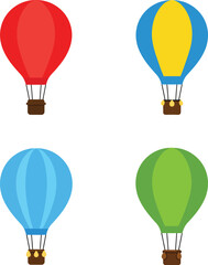 Fototapeta premium Four colorful hot air balloons ready for adventure and travel isolated on transparent background