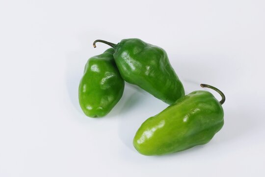 Fresh green cabe gendot chili peppers or Green Habanero Chili Peppers  isolated on white background.