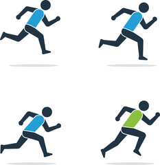 Four diverse running figurines depicting athleticism and movement for sports and fitness themes isolated on transparent background