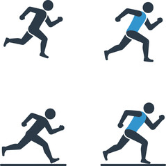 Four silhouette runners in motion athletic poses diverse colors representing speed and competition isolated on transparent background