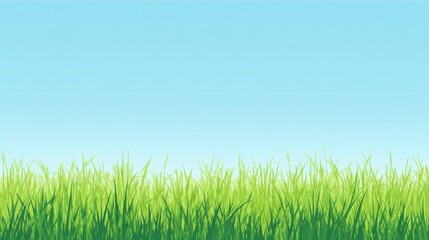 Obraz premium Fresh Green Grass Under a Clear Blue Sky, Perfect for Nature Backgrounds, Landscapes, or Outdoor Themes in Various Creative Projects