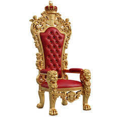Royal Golden Throne Chair with Red Leather with transparent background 
