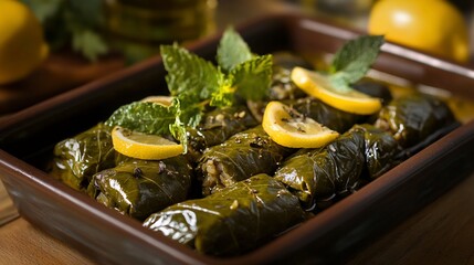 Baked Grape Leaves filled with rice