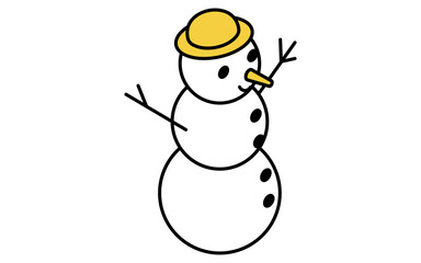 帽子を被って木の枝の手をつけた雪だるまの線画アイコンのアイソメトリックイラスト