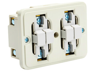 Back view of a double-wall electrical socket with wire terminals on a transparent background
