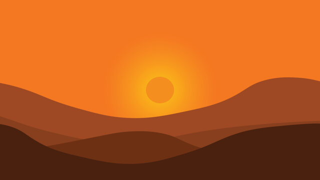 Sunset view red sky shadow mountains complex background illustration