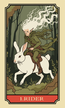 Rider. A comic-style fantasy card from the Lenormand Oracle deck. The classic 5:3 ratio for divination cards.