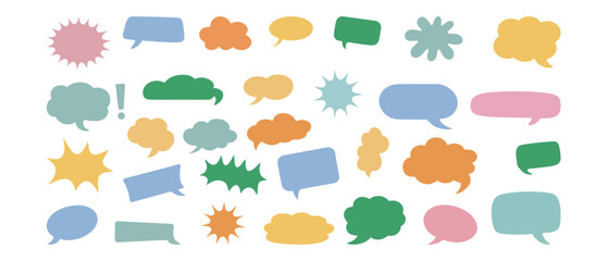 Colorful speech bubbles collection various shapes on white background illustration, vector