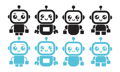 Cute Robot Vector Graphics Set for Technology and Education Projects, vector illustration