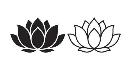 Elegant Lotus Flower Silhouette and Outline Design for Yoga Spiritual, vector illustration