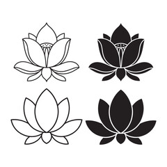 Lotus flower vector set black and white outline illustration design, vector illustration