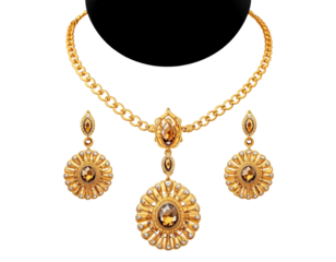 - Front View of Gold Plated Necklace Set with Matching Earrings, Isolated