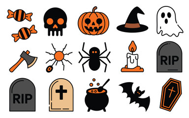 Set of 15 halloween themed vector icons scalable graphics for festive design projects vector illustration white background