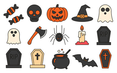 Set of 15 spooky halloween icons vector illustration scalable eps graphic elements vector illustration white background