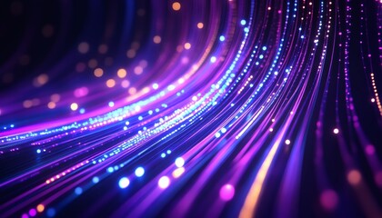The illustration shows multiple glowing lines curving across a dark background, with bokeh lights interspersed along each line, creating an abstract effect.