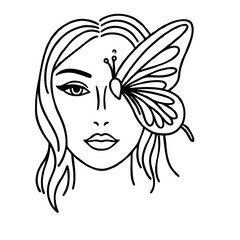 black and white butterfly on a woman face outline