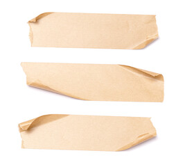 Set of Brown Torn Adhesive Tape Isolated on Background. Realistic Paper Masking Tape with Ripped Edges. Design Template and Mockup Elements for Decoration and Craft Projects.