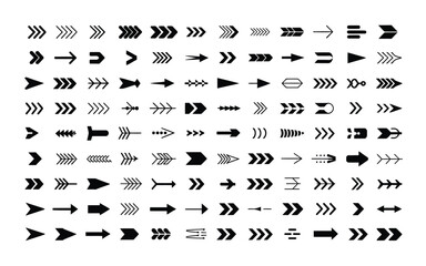 Collection of diverse black silhouette arrows vector illustration scalable eps icon set directional symbols vector illustration white background