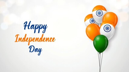 Happy independence day greeting with tricolor balloon. Saffron white and green party decoration. Holiday celebration background with copy space for  - Powered by Adobe
