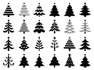 Diverse collection of stylized christmas tree silhouettes vector illustration for scalable eps graphics vector illustration white background
